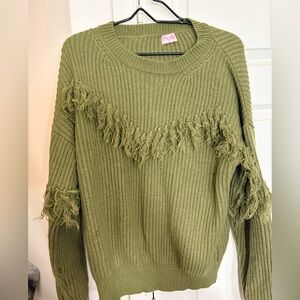 Pink Lily olive  Green Fringed Sweater